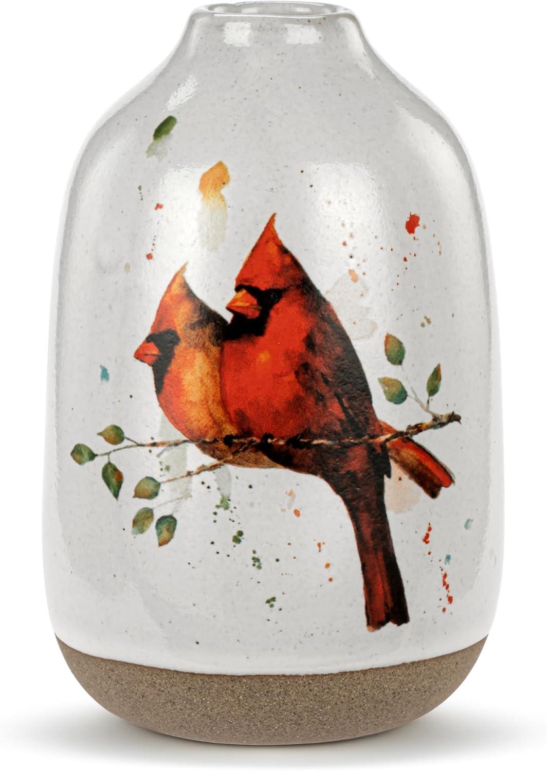 imageDEMDACO Dean Crouser Collection Vibrant Watercolor Cardinal Pair 3 x 475 Stoneware Decorative Bud Floral Flower Vase Container Vessel3 x 475