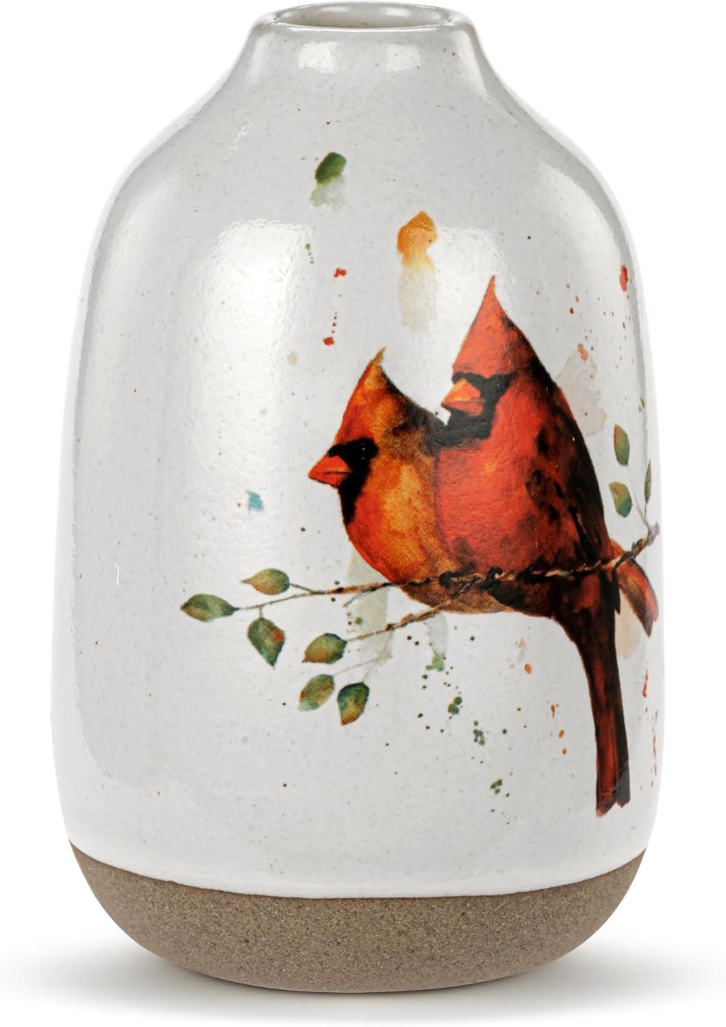 imageDEMDACO Dean Crouser Collection Vibrant Watercolor Cardinal Pair 3 x 475 Stoneware Decorative Bud Floral Flower Vase Container Vessel3 x 475