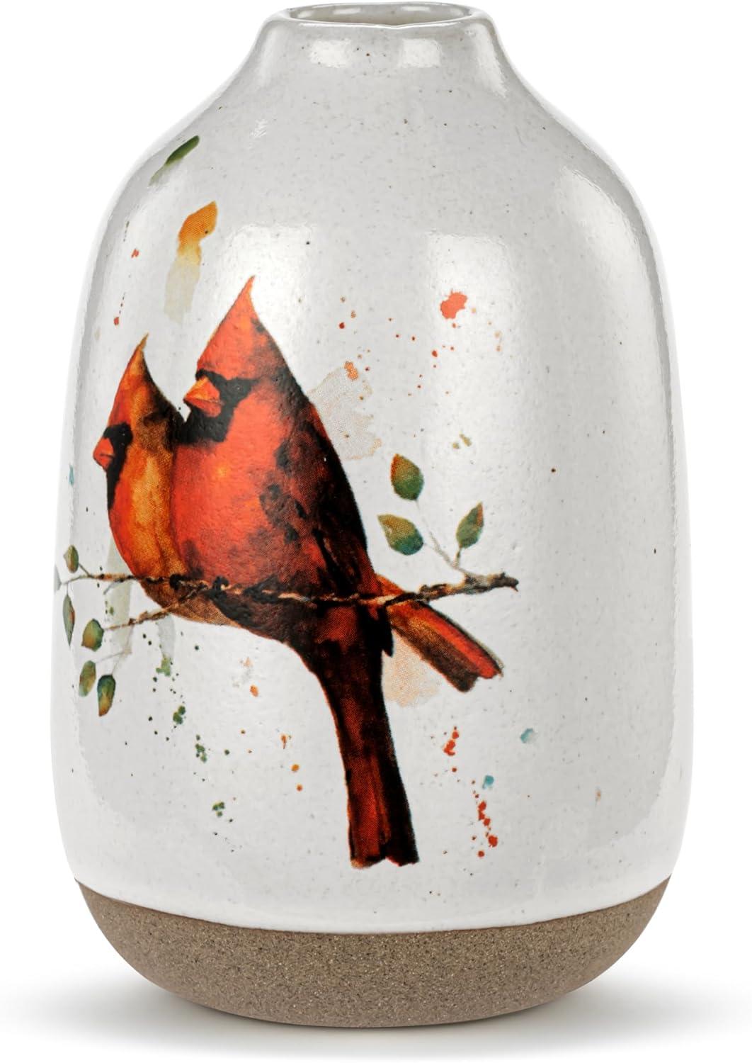 imageDEMDACO Dean Crouser Collection Vibrant Watercolor Cardinal Pair 3 x 475 Stoneware Decorative Bud Floral Flower Vase Container Vessel3 x 475