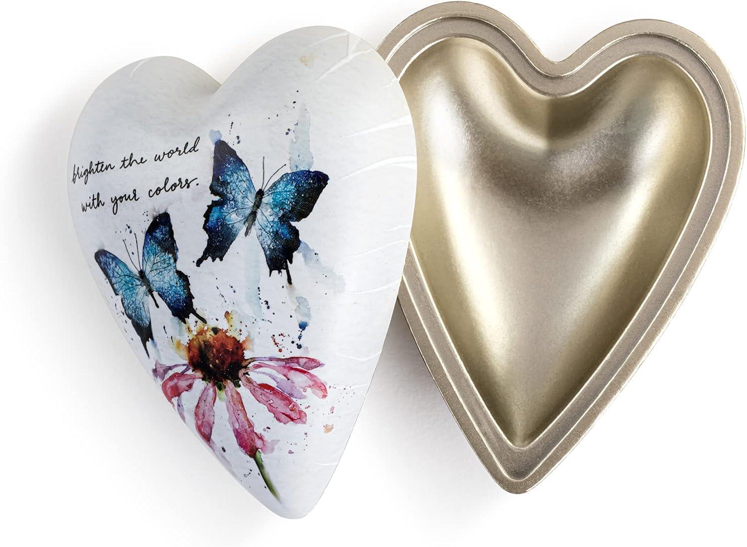 imageDEMDACO Brighten The World with Your Colors Blue Butterfly 35 x 3 Resin Stone Art Heart Keeper BoxBlue Butterfly