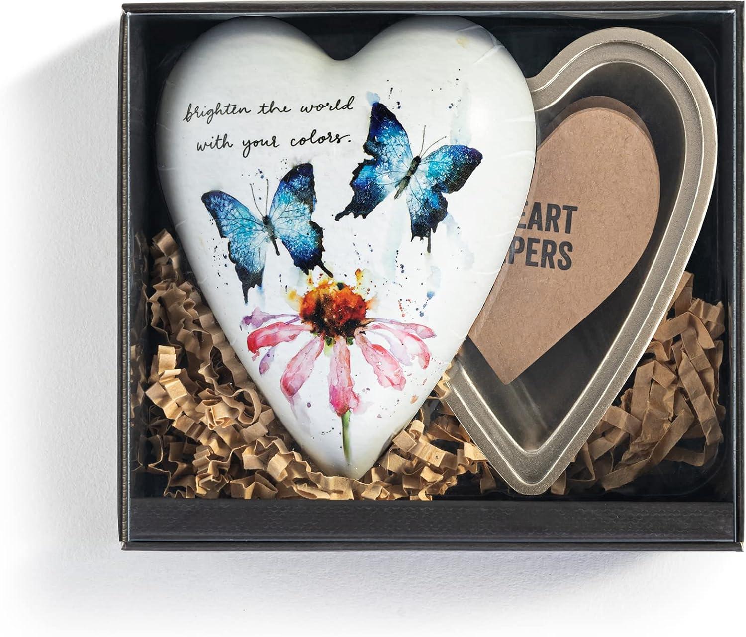 imageDEMDACO Brighten The World with Your Colors Blue Butterfly 35 x 3 Resin Stone Art Heart Keeper BoxBlue Butterfly