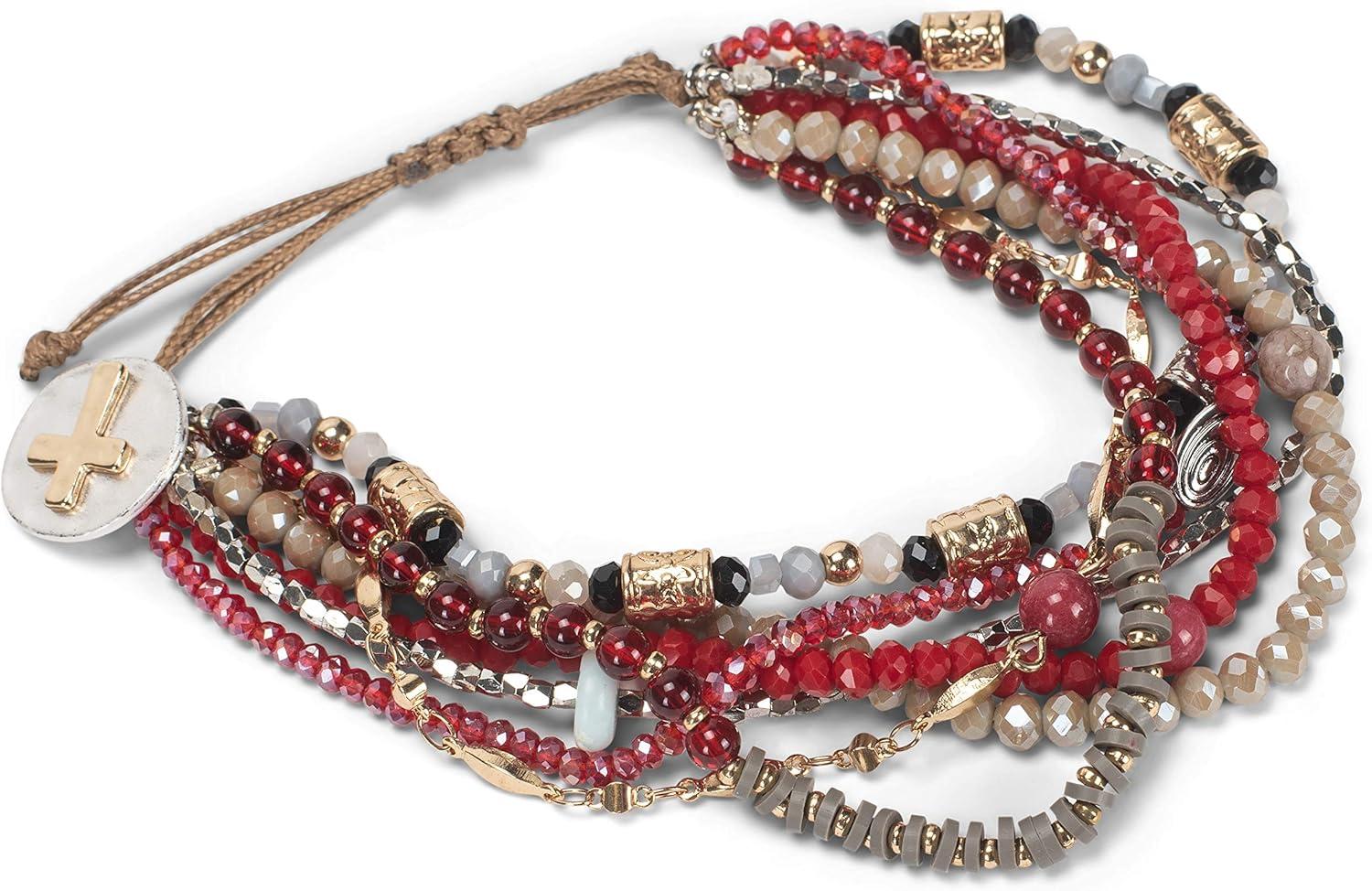 imageDEMDACO Glass and Metal Charm BraceletBeaded Prayer Garnet Red
