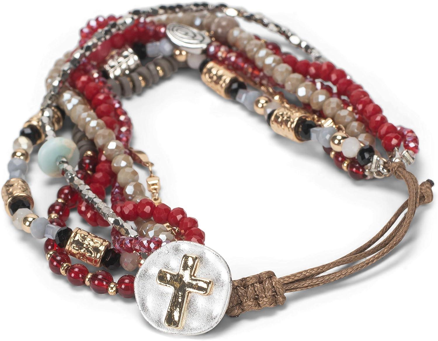 imageDEMDACO Glass and Metal Charm BraceletBeaded Prayer Garnet Red