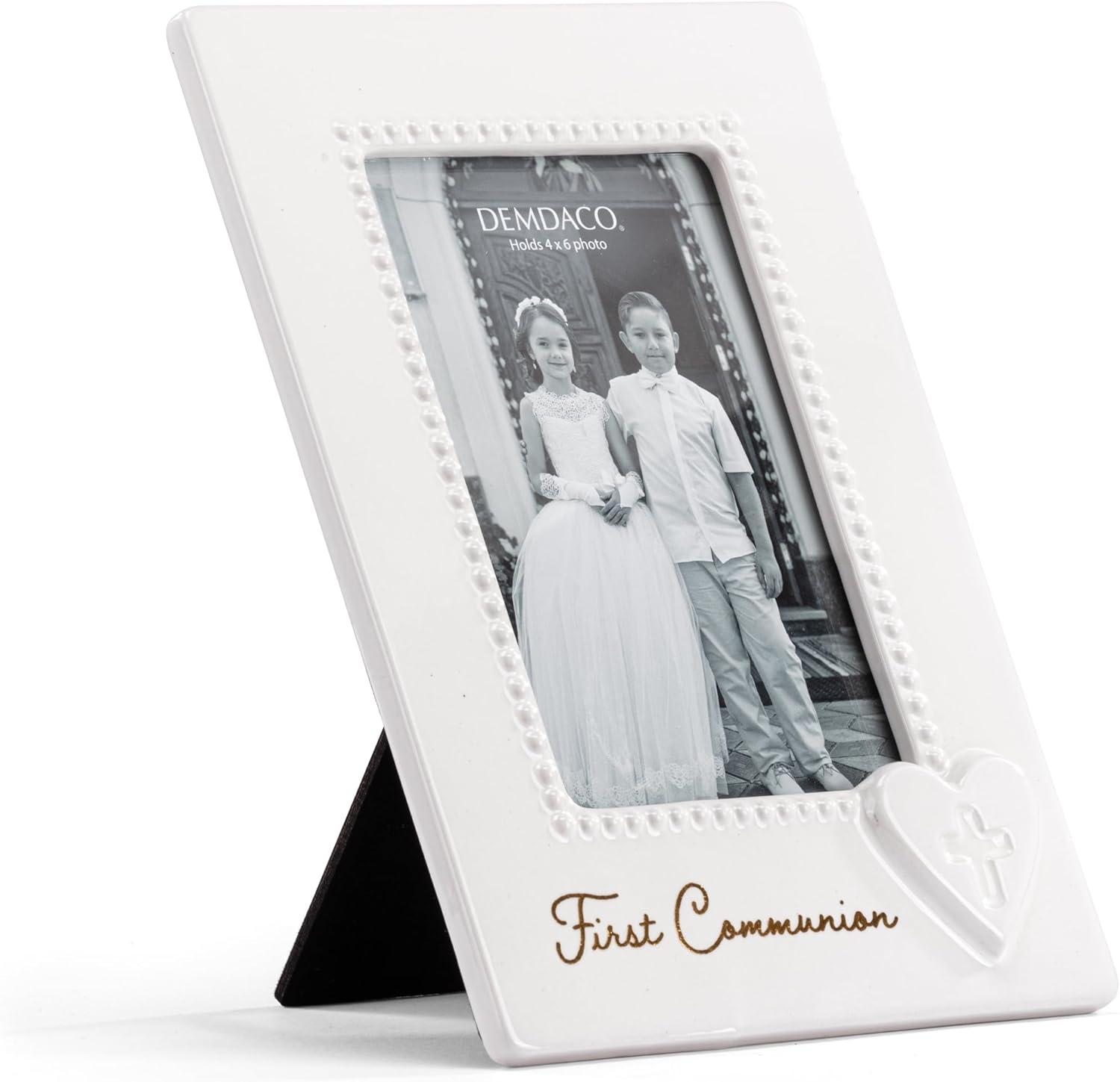 imageDEMDACO Tender Blessings 9 x 65 Inch Ceramic Stoneware Wall or Tabletop Picture Frame Classic White First Communion Holds 4x6 PhotoFirst Communion Photo Frame