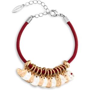 DEMDACO Golden Silver Tone Heart Red One Size Fits Most Brass Leather and Metal Charm Bracelet