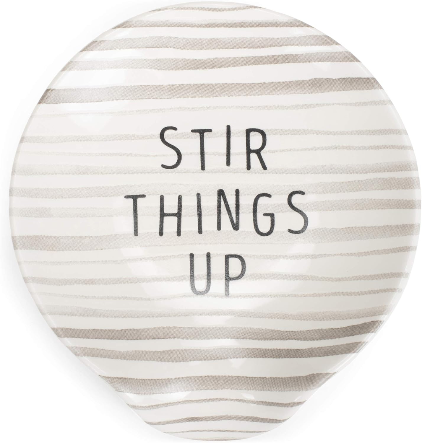 image:imageDEMDACO Stir Things Up 45 x 4 Glossy White and Grey Stripe Ceramic Stoneware Kitchen Spoon Rest