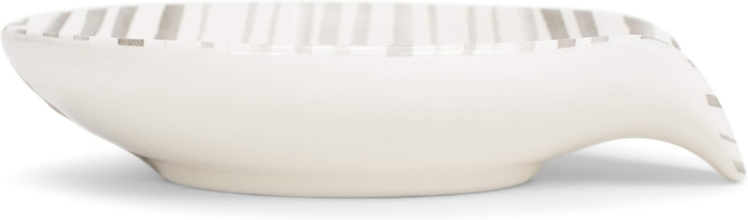 image:imageDEMDACO Stir Things Up 45 x 4 Glossy White and Grey Stripe Ceramic Stoneware Kitchen Spoon Rest
