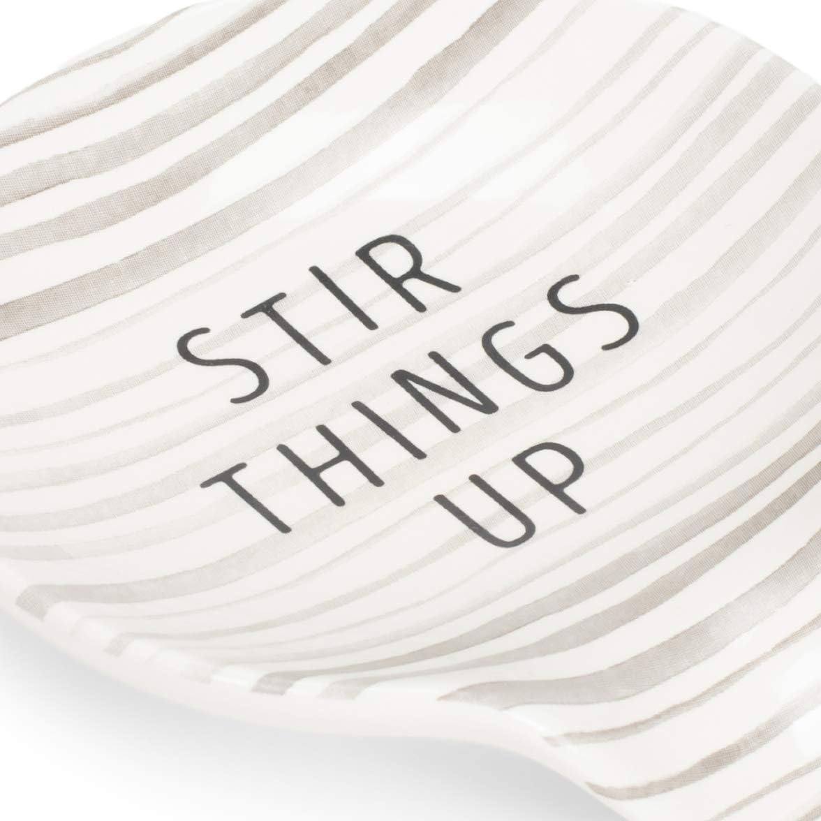 image:imageDEMDACO Stir Things Up 45 x 4 Glossy White and Grey Stripe Ceramic Stoneware Kitchen Spoon Rest