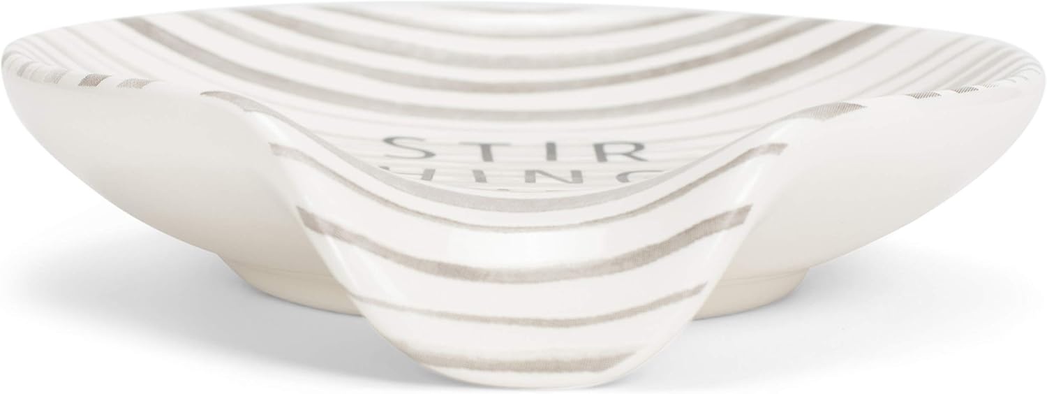 image:imageDEMDACO Stir Things Up 45 x 4 Glossy White and Grey Stripe Ceramic Stoneware Kitchen Spoon Rest