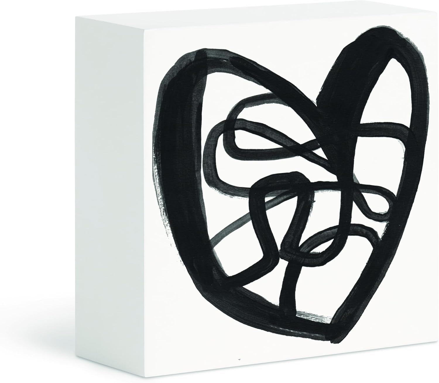 image:imageDEMDACO Squiggle Heart 4 Inch BlackWhite MDF Wood Decorative Tabletop Block Sign