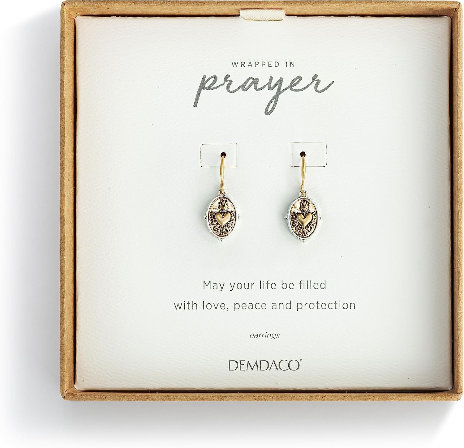 image:imageDEMDACO Wrapped in Prayer Womens One Size Metal Fashion Dangle Drop Earrings Sacred HeartGold Tone