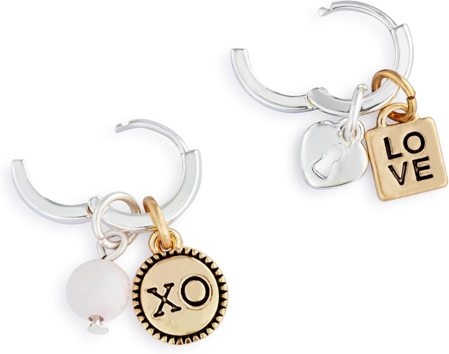 image:imageDemdaco Womens Everyday Huggie Hoop Earrings 8mm Silver Love Charms