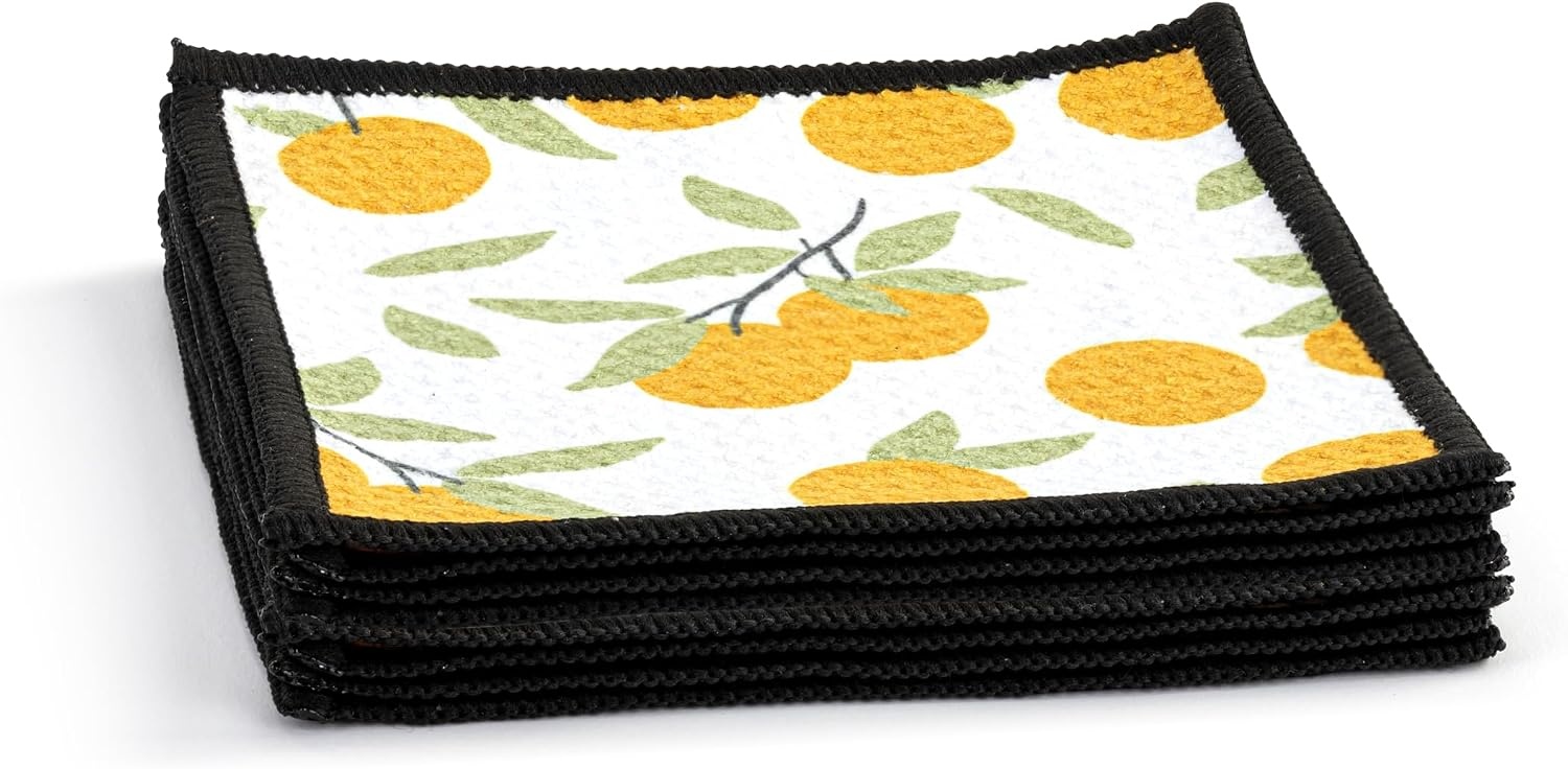 image:imageDEMDACO Reusable Absorbent Cloth Cocktail Napkins from Design Serving Collection 5 Inch Square Polyester Fiber Citrus Orange Set of 8