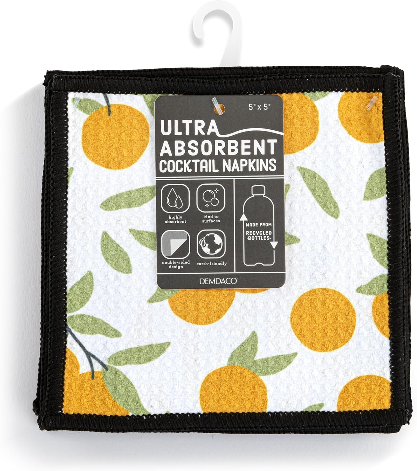image:imageDEMDACO Reusable Absorbent Cloth Cocktail Napkins from Design Serving Collection 5 Inch Square Polyester Fiber Citrus Orange Set of 8