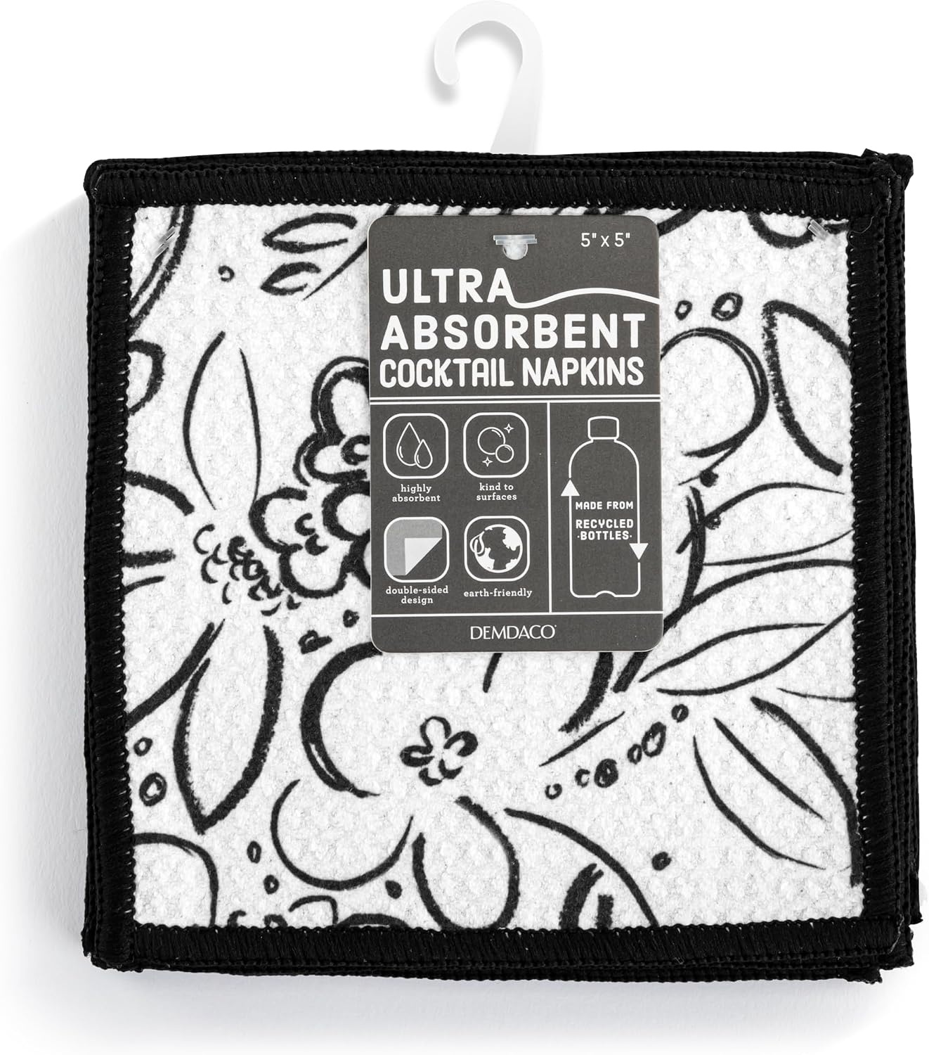 image:imageDEMDACO Reusable Absorbent Cloth Cocktail Napkins from Design Serving Collection 5 Inch Square Polyester Fiber Modern Floral Set of 8