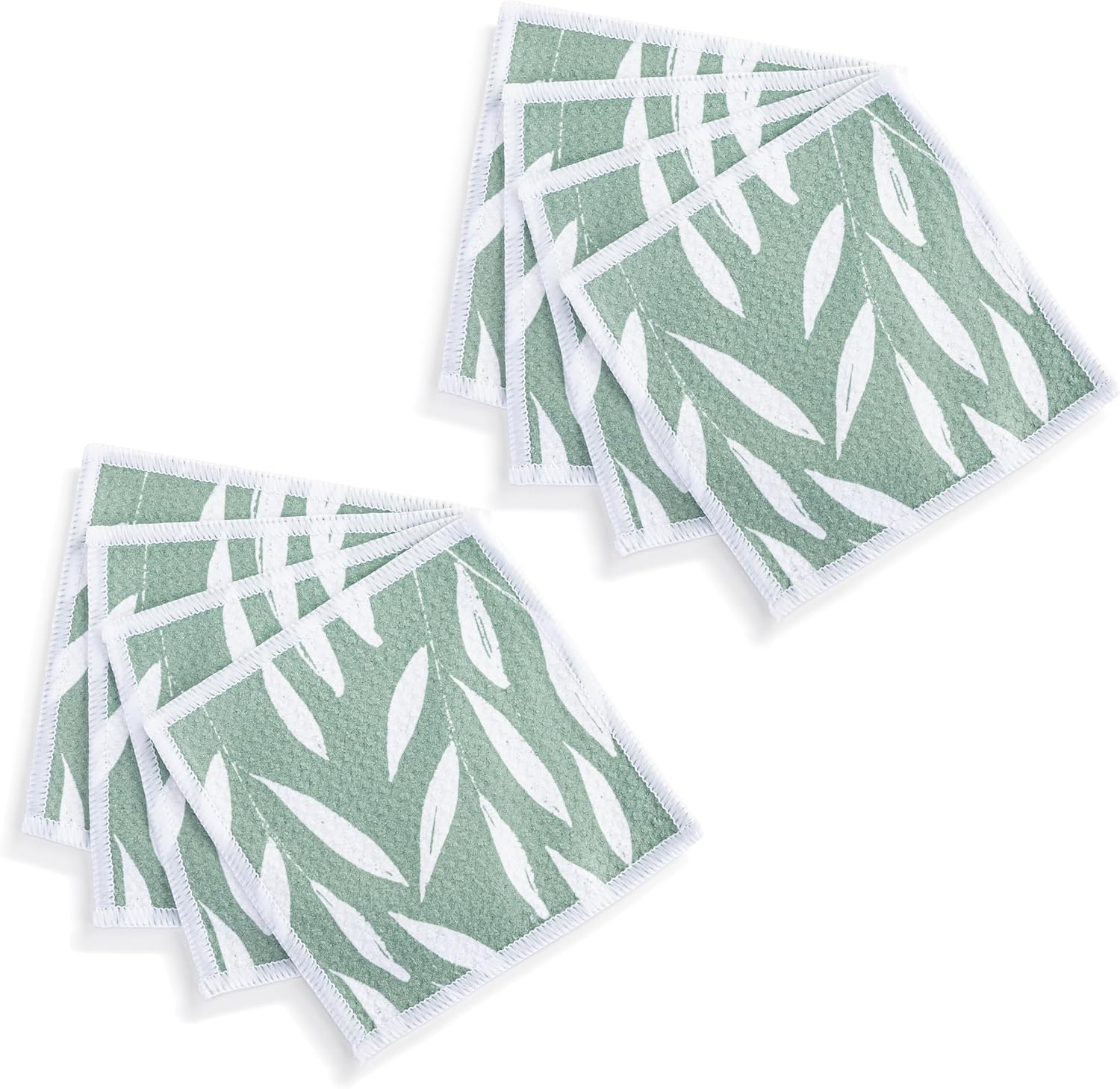 image:imageDEMDACO Reusable Absorbent Cloth Cocktail Napkins from Design Serving Collection 5 Inch Square Polyester Fiber Sage Leaves Set of 8