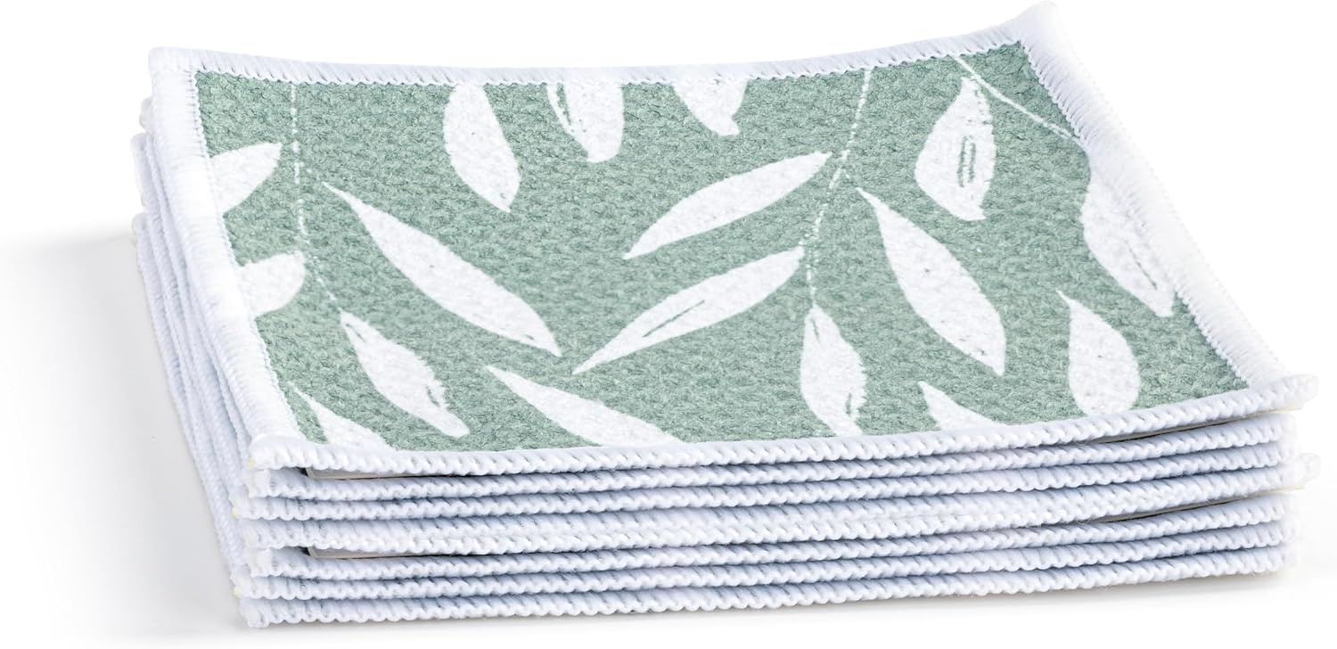 image:imageDEMDACO Reusable Absorbent Cloth Cocktail Napkins from Design Serving Collection 5 Inch Square Polyester Fiber Sage Leaves Set of 8