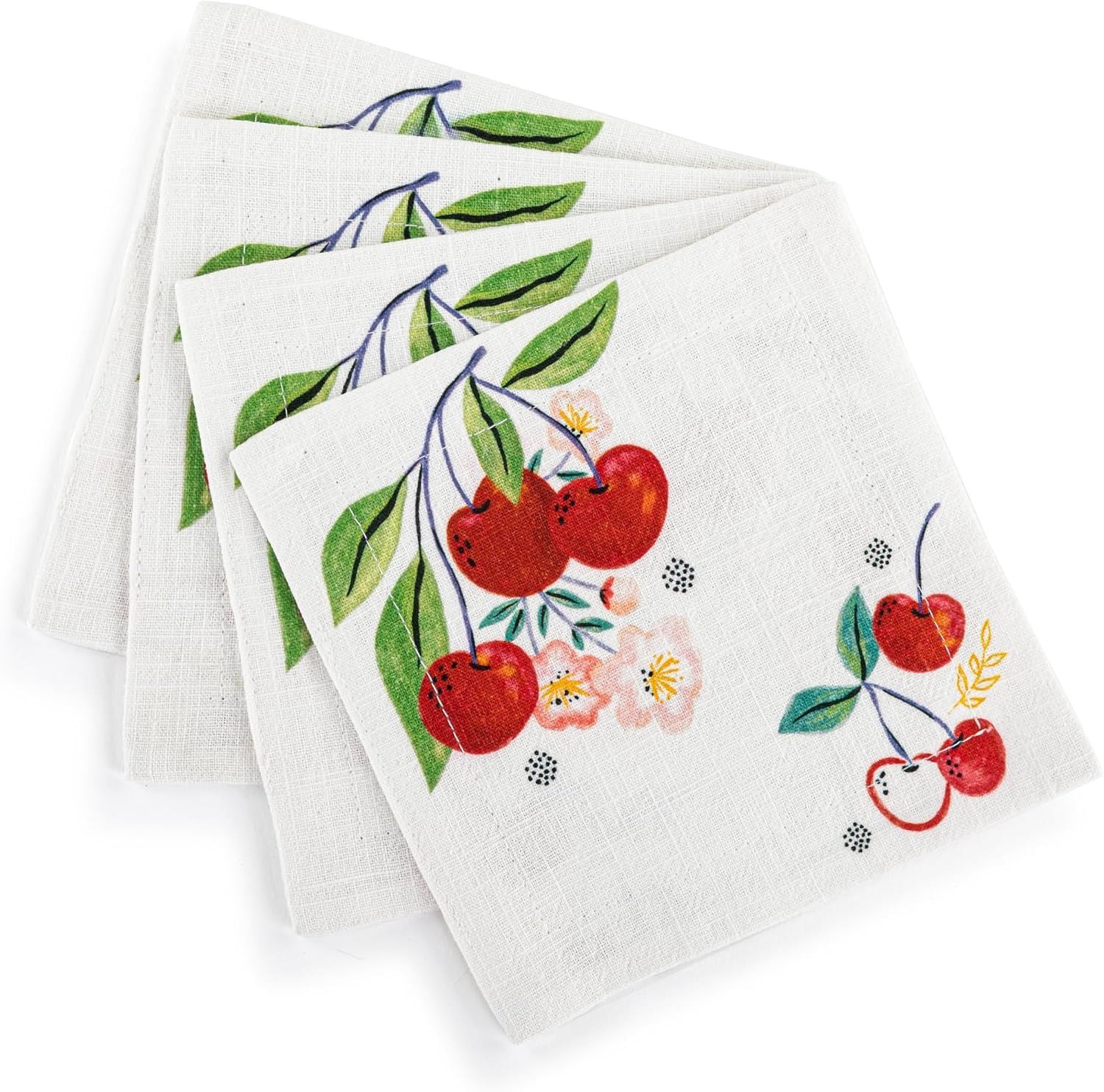 image:imageDEMDACO Reusable Cloth Cocktail Napkin from Design Serving Collection 6 Inch Square Cotton Blend Cherries Set of 4