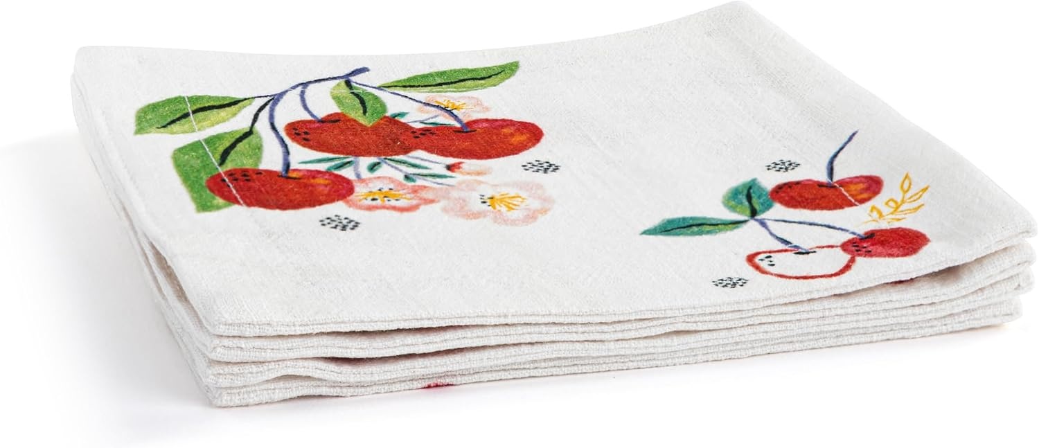 image:imageDEMDACO Reusable Cloth Cocktail Napkin from Design Serving Collection 6 Inch Square Cotton Blend Cherries Set of 4