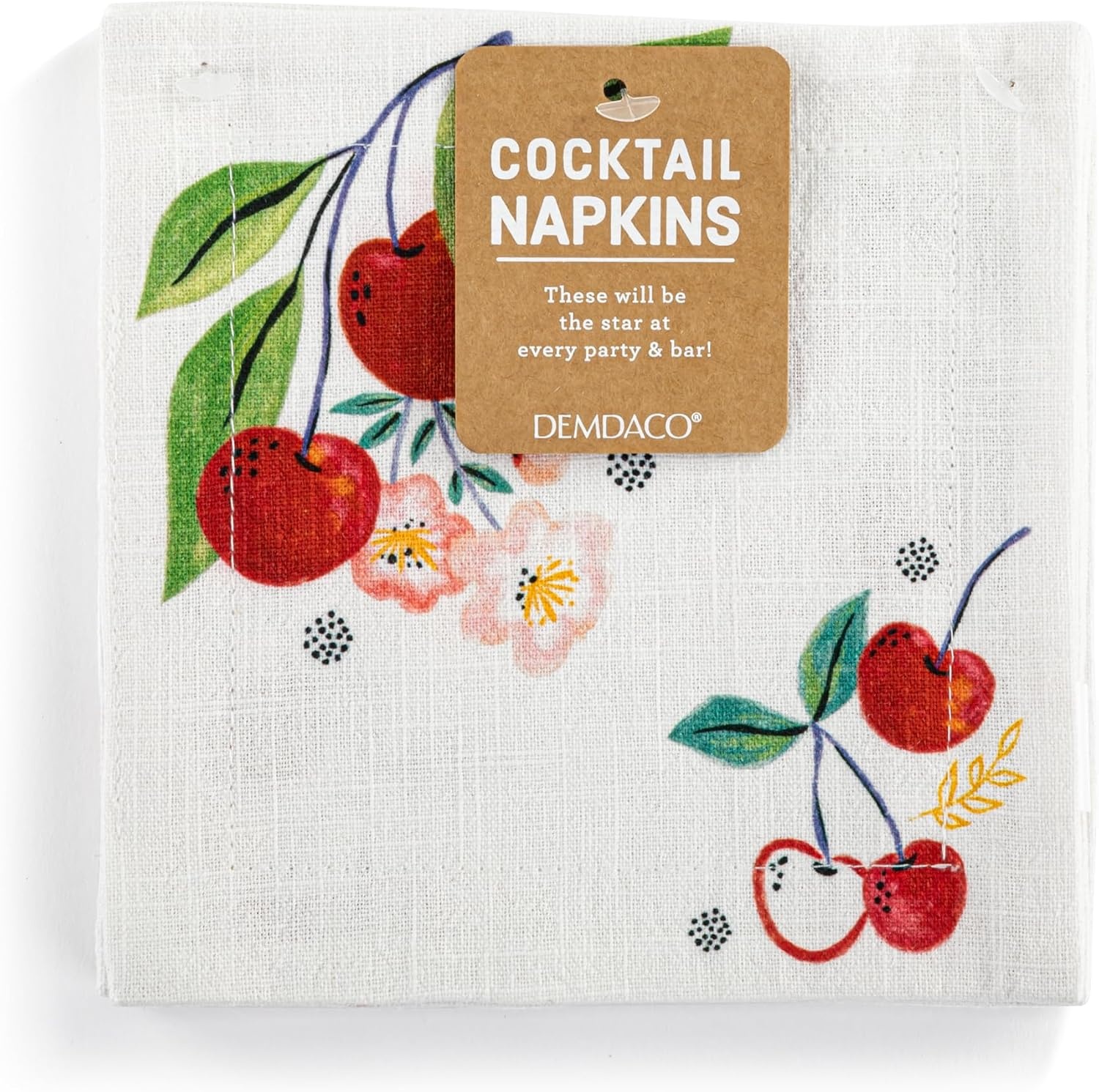 image:imageDEMDACO Reusable Cloth Cocktail Napkin from Design Serving Collection 6 Inch Square Cotton Blend Cherries Set of 4