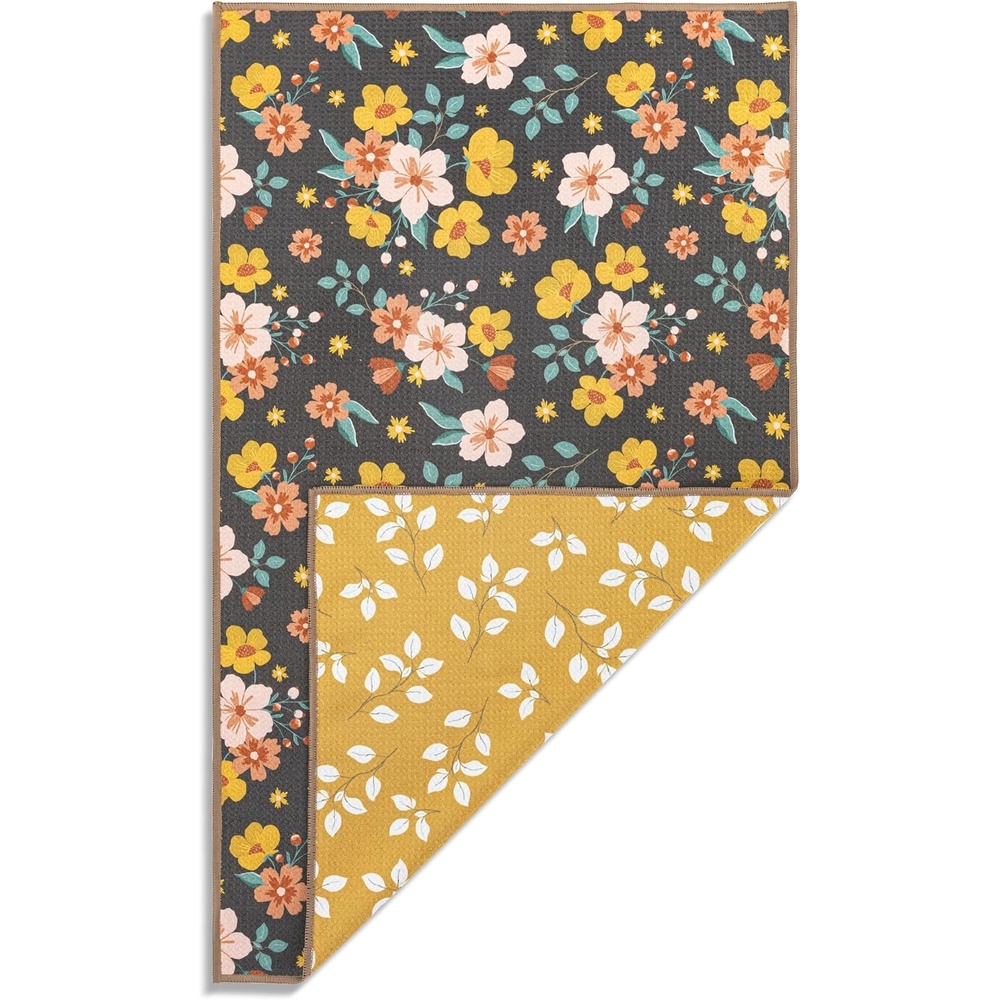 image:imageDEMDACO Absorbent Reversible Hand Dish Cloth Decorative Tea Towel from Design Serving Collection 18 x 30 Inch Polyester Fiber Warm Mustard Floral