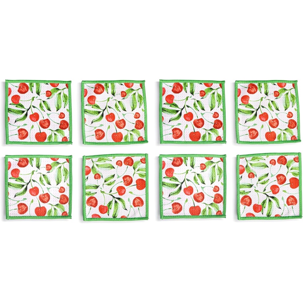 image:imageDEMDACO Reusable Absorbent Cloth Cocktail Napkins from Design Serving Collection 5 Inch Square Polyester Fiber Cherries Set of 8