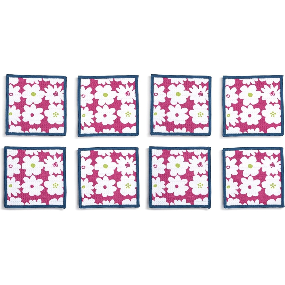 image:imageDEMDACO Reusable Absorbent Cloth Cocktail Napkins from Design Serving Collection 5 Inch Square Polyester Fiber Fushia Floral Set of 8