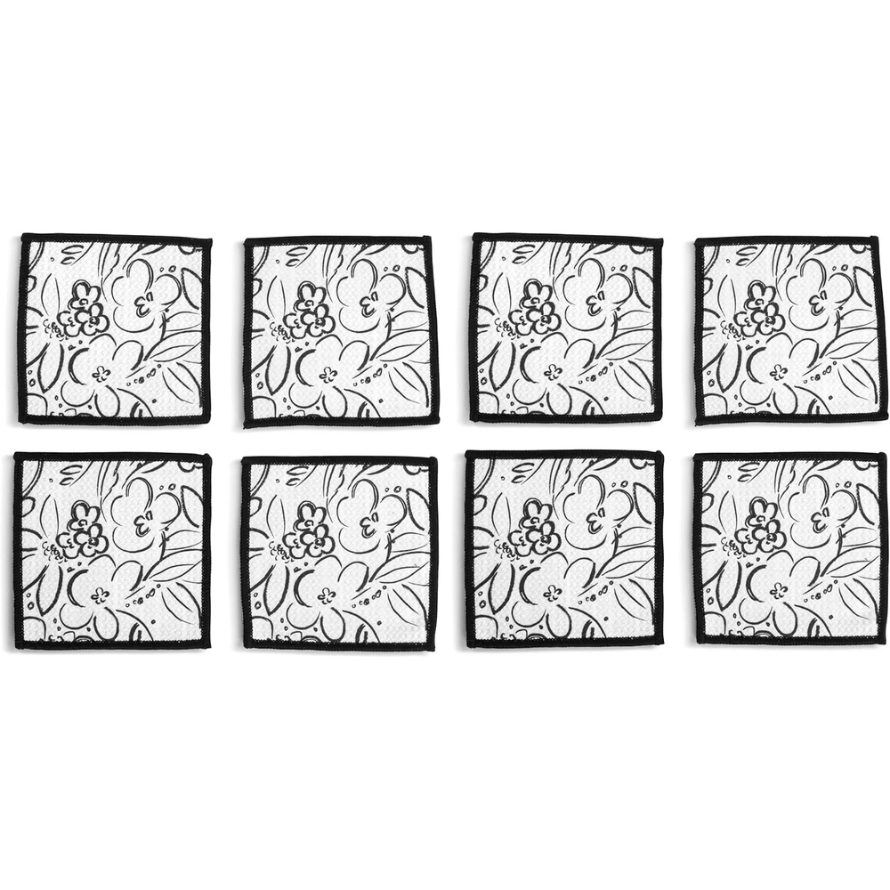image:imageDEMDACO Reusable Absorbent Cloth Cocktail Napkins from Design Serving Collection 5 Inch Square Polyester Fiber Modern Floral Set of 8
