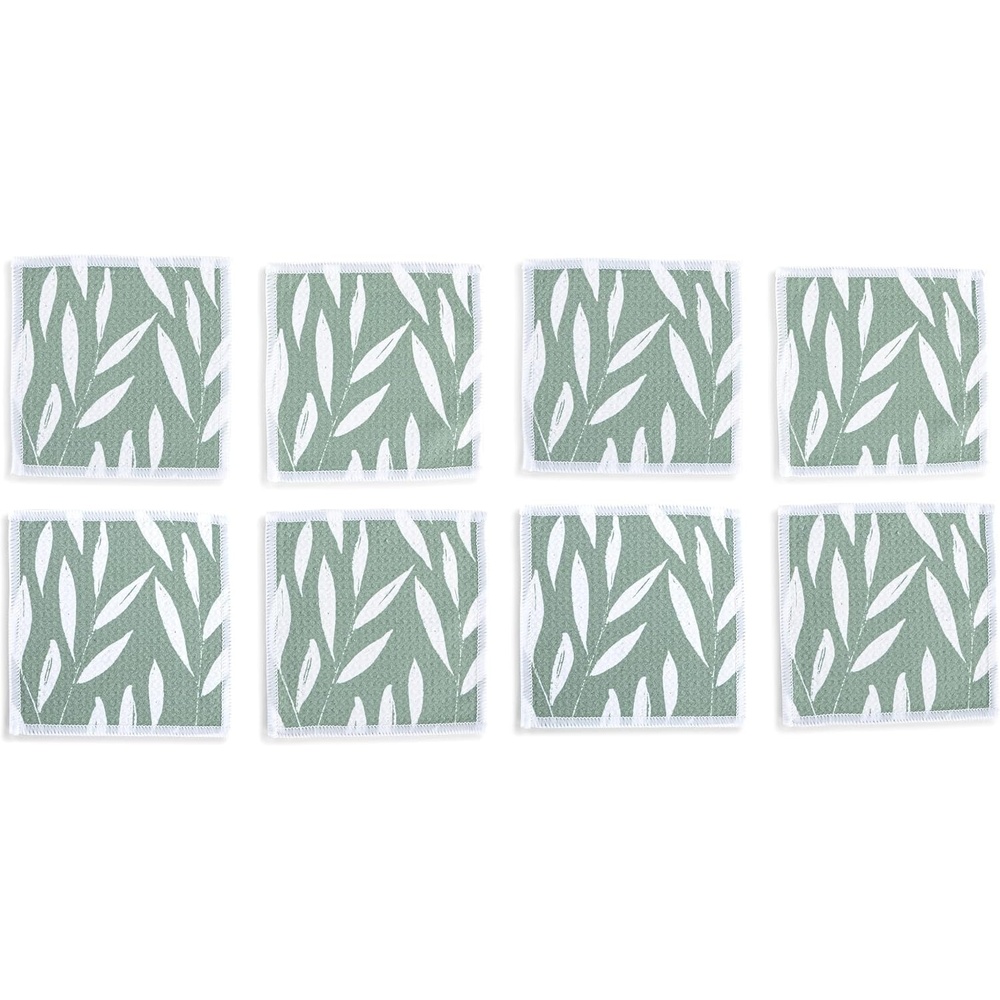 image:imageDEMDACO Reusable Absorbent Cloth Cocktail Napkins from Design Serving Collection 5 Inch Square Polyester Fiber Sage Leaves Set of 8