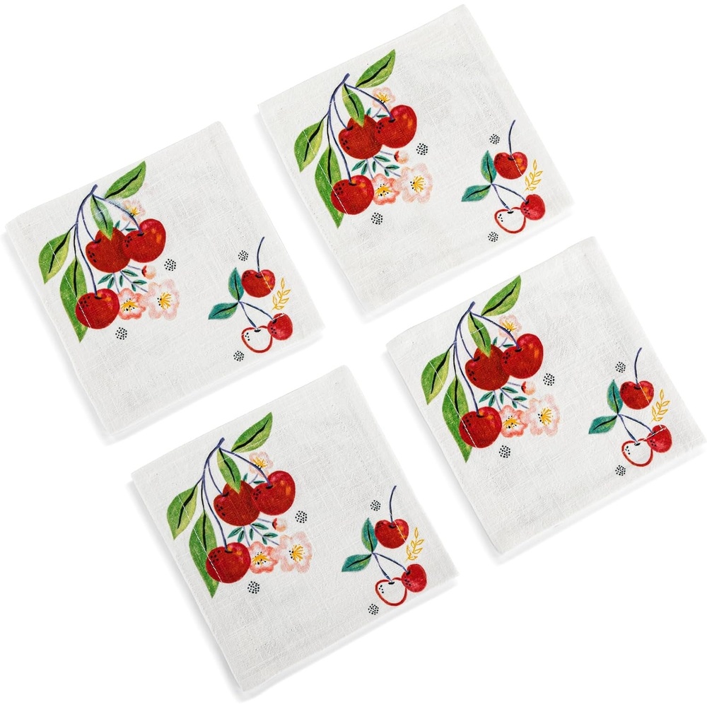 image:imageDEMDACO Reusable Cloth Cocktail Napkin from Design Serving Collection 6 Inch Square Cotton Blend Cherries Set of 4