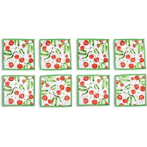 DEMDACO Reusable Absorbent Cloth Cocktail Napkins from Design Serving Collection 5 Inch Square Polyester Fiber Cherries Set of 8