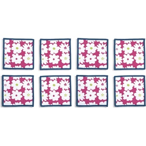 DEMDACO Reusable Absorbent Cloth Cocktail Napkins from Design Serving Collection 5 Inch Square Polyester Fiber Fushia Floral Set of 8