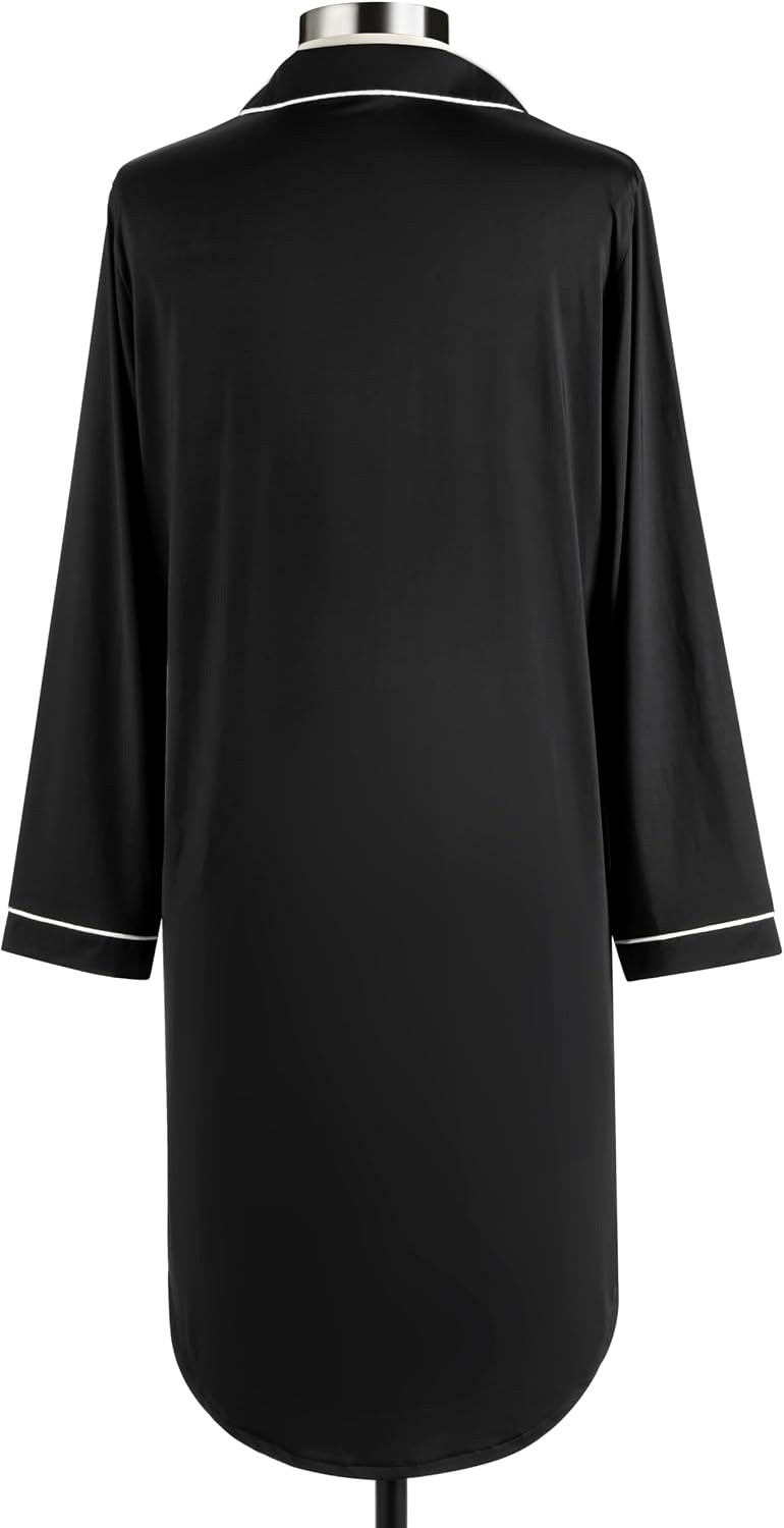 image:imageDEMDACO Womens Long Sleeve Cooling Button Up Pajama Loungewear Night Shirt Polyester and SpandexBlack
