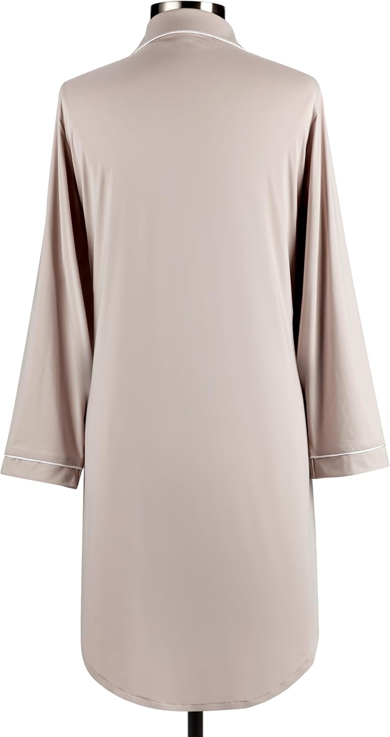 image:imageDEMDACO Womens Long Sleeve Cooling Button Up Pajama Loungewear Night Shirt Polyester and SpandexGray