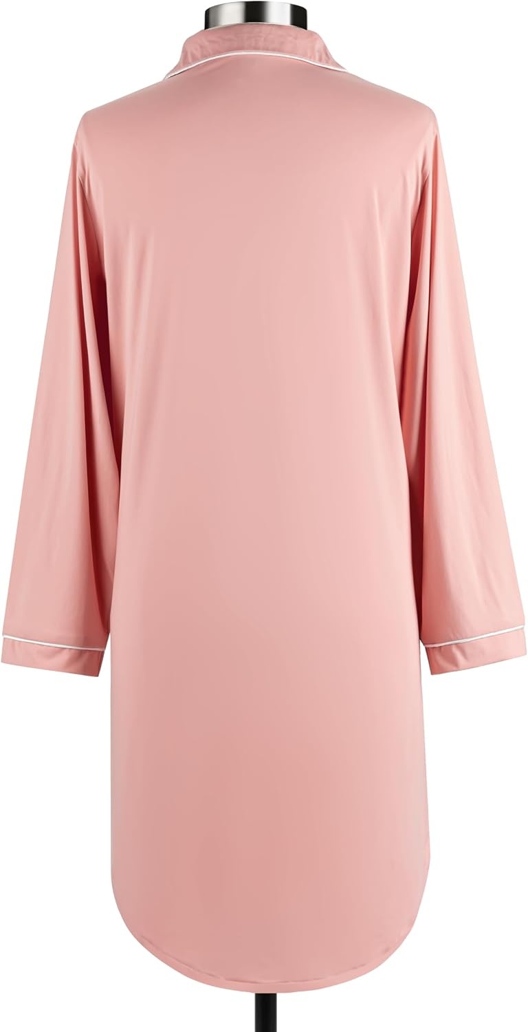 image:imageDEMDACO Womens Long Sleeve Cooling Button Up Pajama Loungewear Night Shirt Polyester and SpandexPink