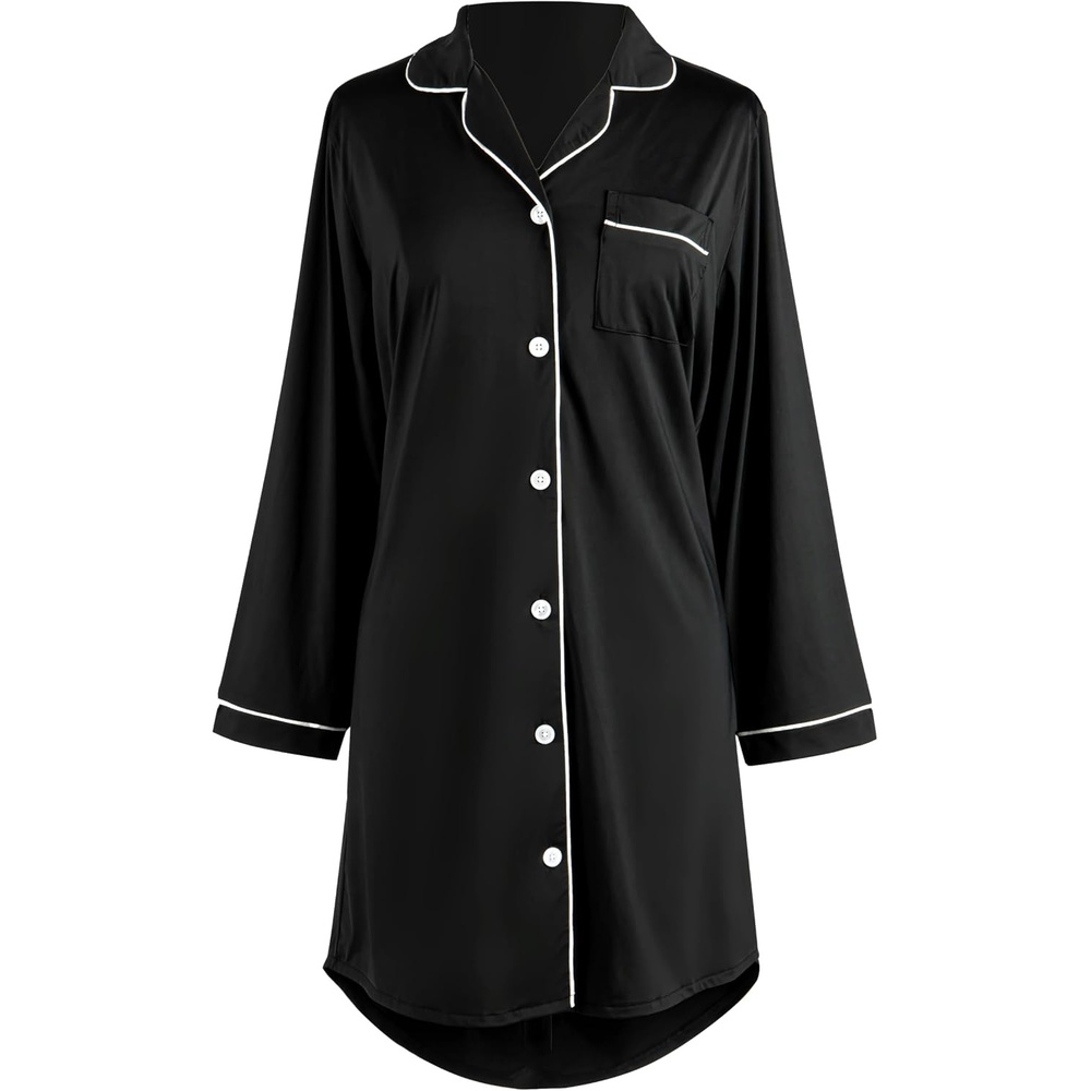 image:imageDEMDACO Womens Long Sleeve Cooling Button Up Pajama Loungewear Night Shirt Polyester and SpandexBlack