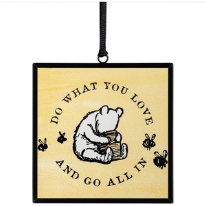 Demdaco Hanging Suncatcher Ornament for Window, 3 x 3 Inch Iron and Glass, Classic Yellow Bear Go All in