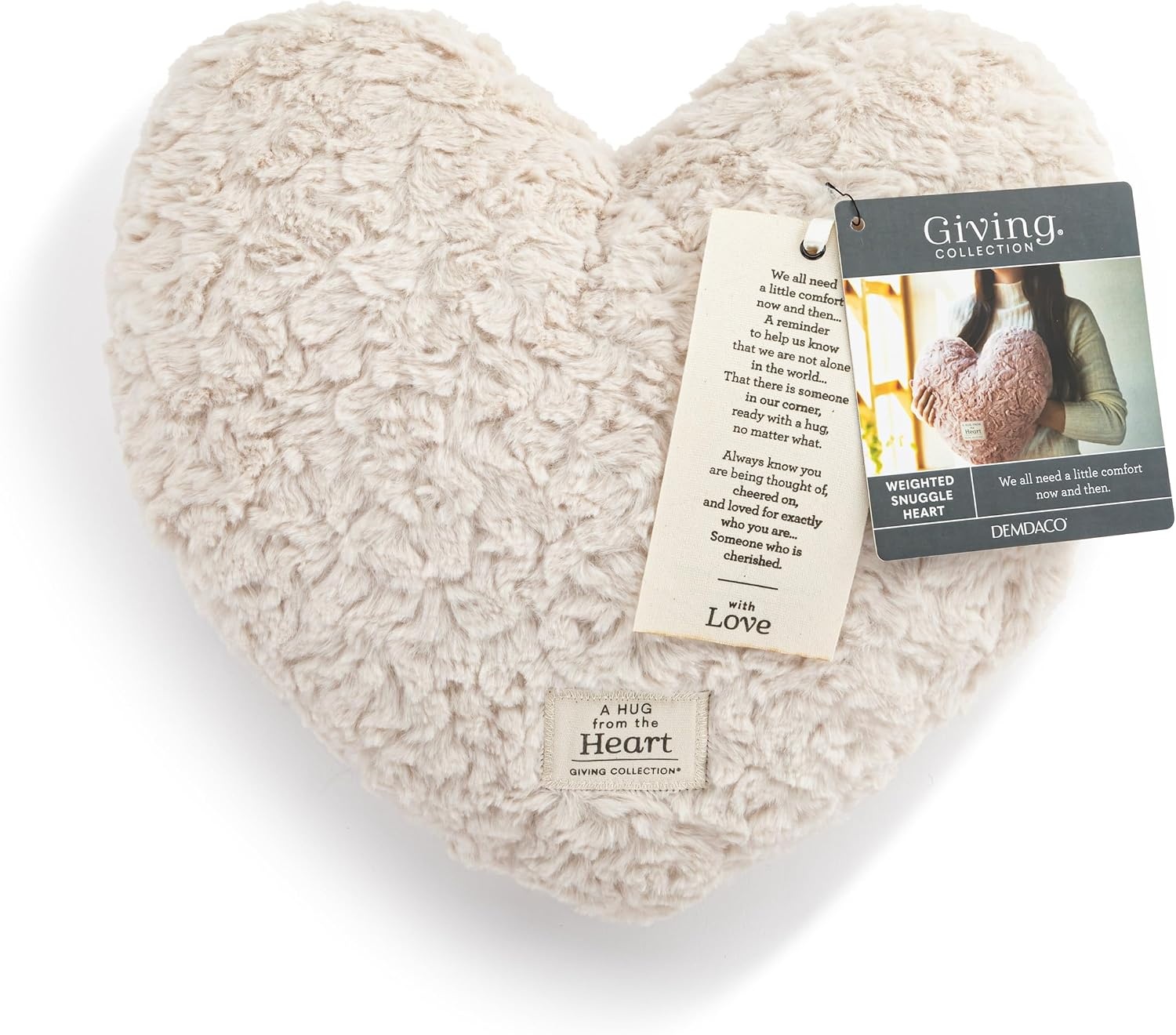 image:imageDEMDACO Weighted Snuggle Heart Pillow from Giving Collection 12 x 14 Inch Plush Polyester with Fiberfill and Glass Bead Stuffing Blush PinkWhite