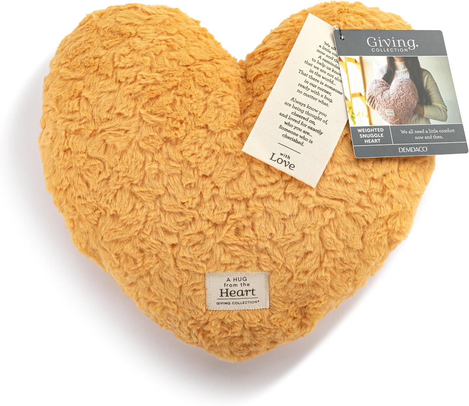 image:imageDEMDACO Weighted Snuggle Heart Pillow from Giving Collection 12 x 14 Inch Plush Polyester with Fiberfill and Glass Bead Stuffing Blush PinkYellow