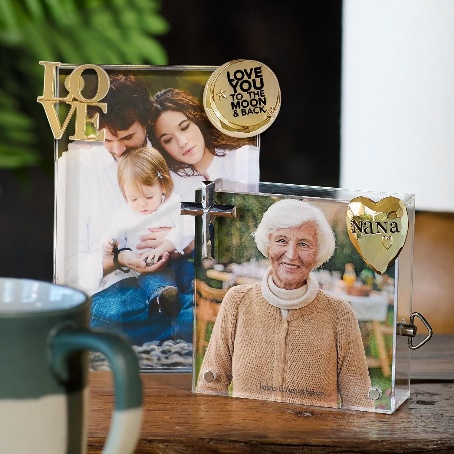 image:imageDEMDACO Meaningful Moments Collection Love From Above 4 inch Square White Acrylic and Metal Picture Frame For Photos Magnetic Charm Display Over The Rainbow