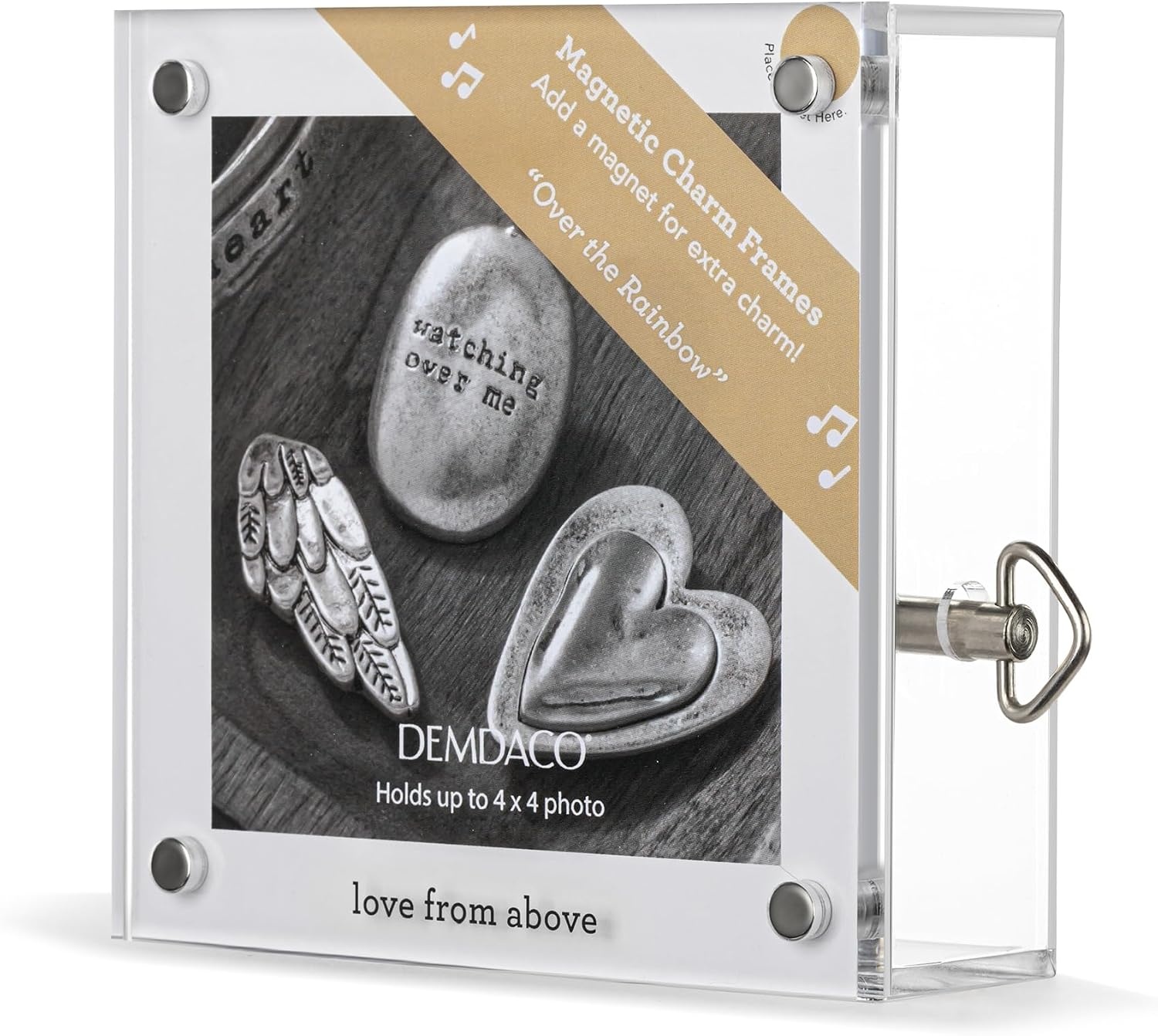image:imageDEMDACO Meaningful Moments Collection Love From Above 4 inch Square White Acrylic and Metal Picture Frame For Photos Magnetic Charm Display Over The Rainbow