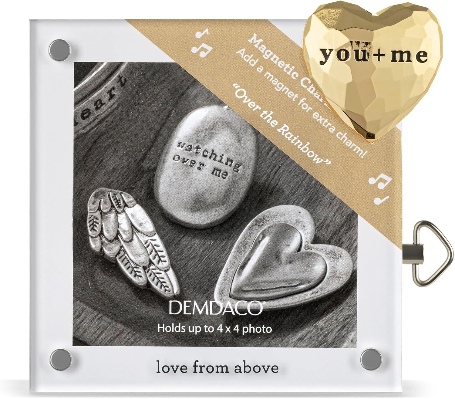 image:imageDEMDACO Meaningful Moments Collection Love From Above 4 inch Square White Acrylic and Metal Picture Frame For Photos Magnetic Charm Display Over The Rainbow