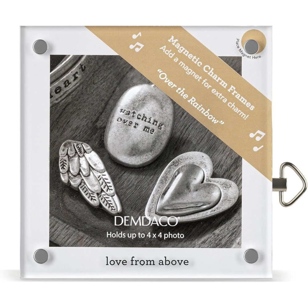 image:imageDEMDACO Meaningful Moments Collection Love From Above 4 inch Square White Acrylic and Metal Picture Frame For Photos Magnetic Charm Display Over The Rainbow