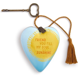 DEMDACO Art Heart with Vintage Skeleton Key Stand Tabletop Sculpture, 3.5 Inch Resin, Friend Fill My Soul with Sunshine