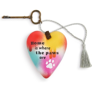 DEMDACO Art Heart with Vintage Skeleton Key Stand Tabletop Sculpture, 3.5 Inch Resin, Home is Where The Paws are