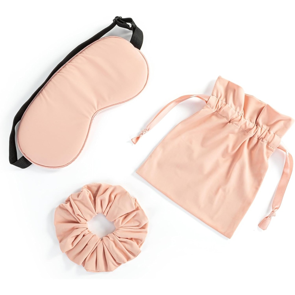 image:imageDEMDACO Cooling Weighted Eye Sleep Mask and Scrunchy Hair Tie Giftable Set with Travel Bag Spandex and Polyester Coral PinkPink
