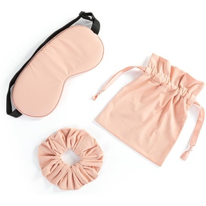 DEMDACO Cooling Weighted Eye Sleep Mask and Scrunchy Hair Tie Giftable Set with Travel Bag Spandex and Polyester Coral Pink(Pink)