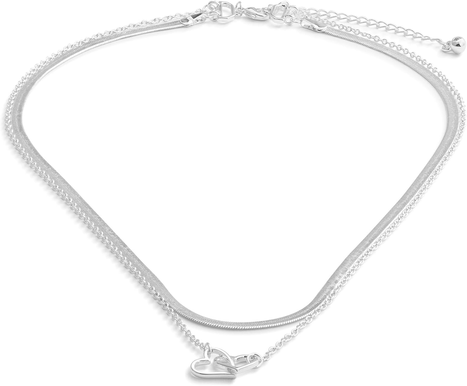 image:imageDEMDACO Womens Everyday Fashion Layered Pendant Chain Necklace 18 InchSilver Heart