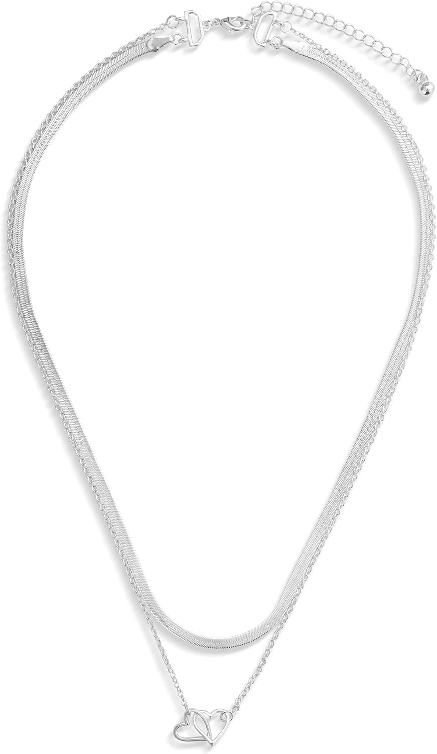 image:imageDEMDACO Womens Everyday Fashion Layered Pendant Chain Necklace 18 InchSilver Heart