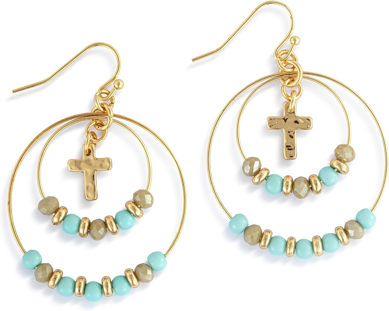 image:imageDemdaco Womens Everyday Fashion Dangle Hoop Earrings 2 Inches GoldPlated Beaded Cross
